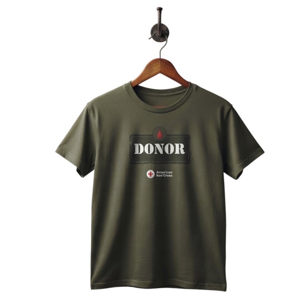 American Red Cross Donor Graphic T-Shirt Olive Green Short Sleeve Crewneck Tee M